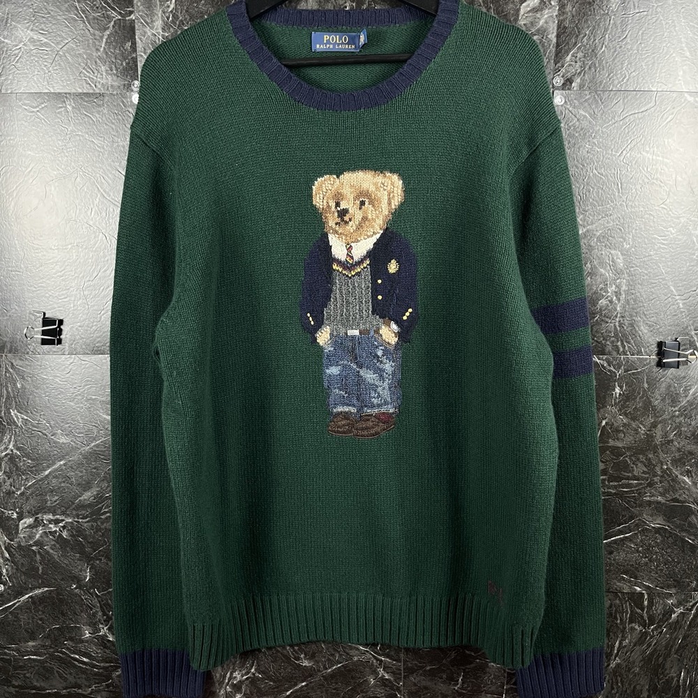 Polo Ralph Lauren Men's Green Polo Bear Wool Sweater XL